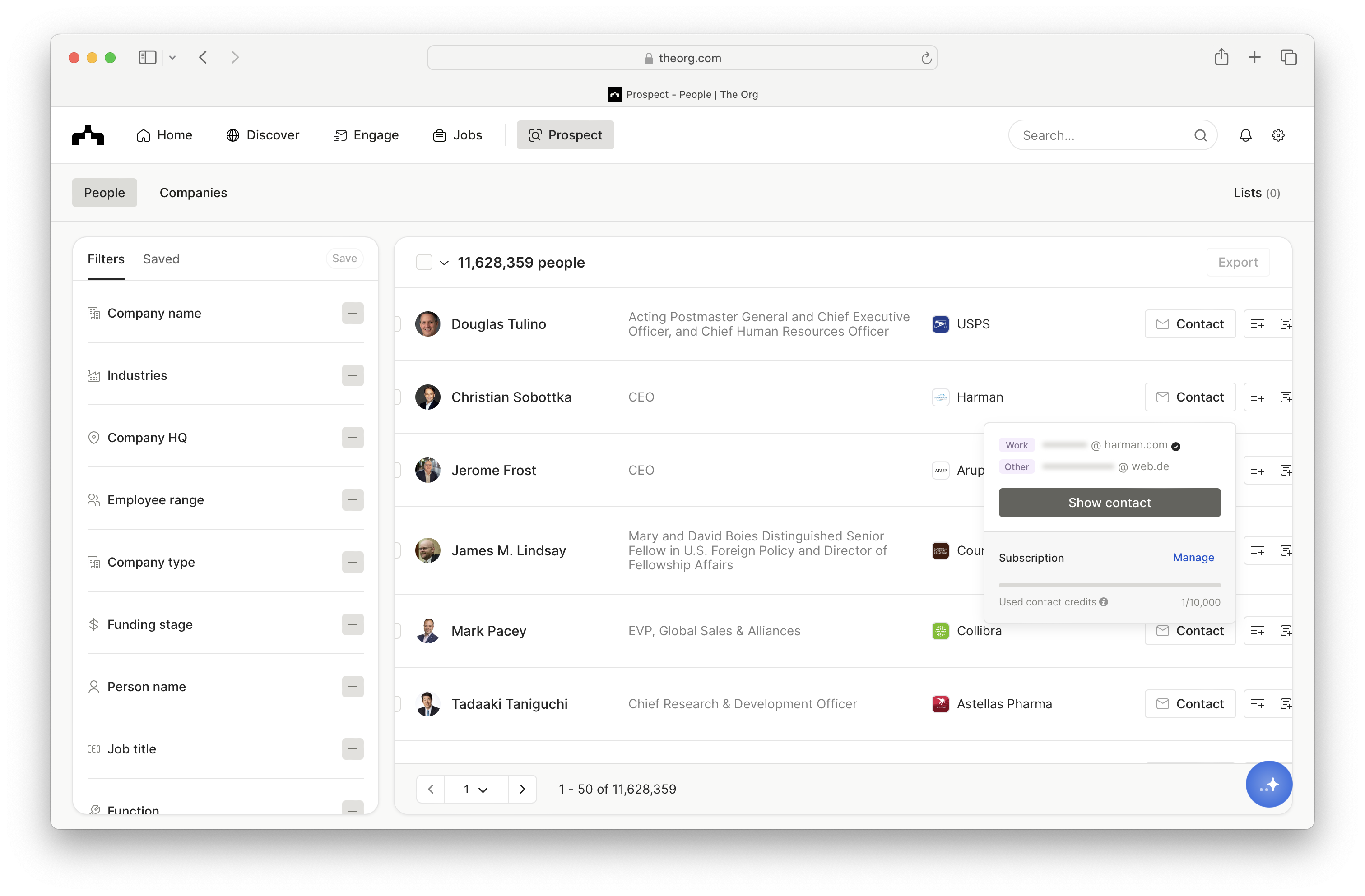 Show contacts on The Org