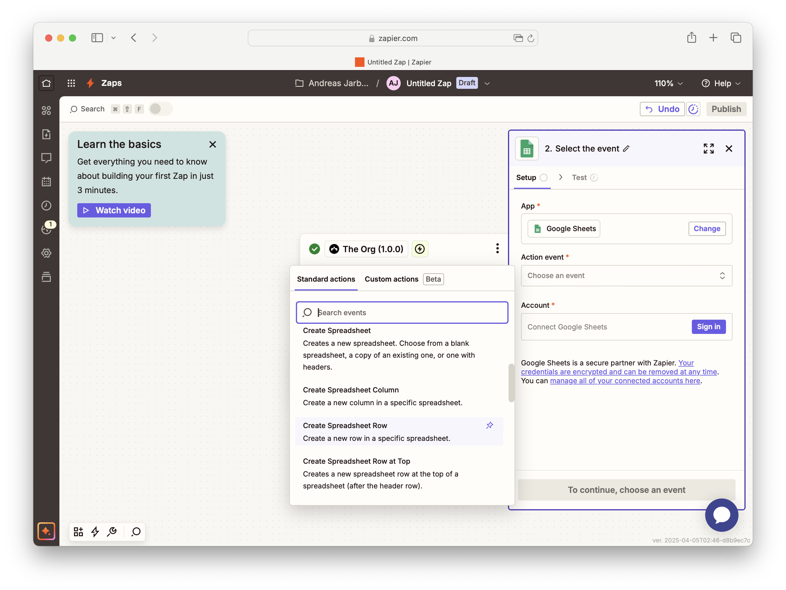 Connect your Google Sheets account